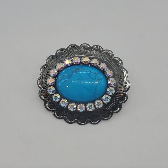 JUMBO BLUE TURQUOISE RHINESTONE CONCHO RING